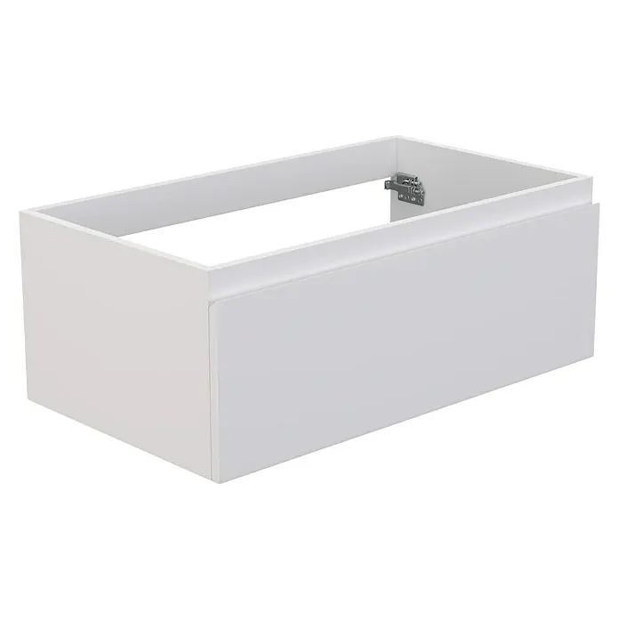 Camargue Espacio Waschtischunterschrank - 80 x 46 x 30 cm, Gama weiß matt - Ein weißer, moderner Waschtischunterschrank mit einem Schubladenelement und sichtbaren Scharnieren.