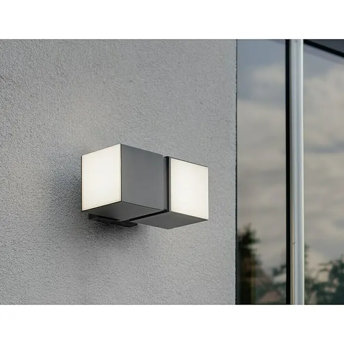 Lutec Cuba LED-Außenwandleuchte - 24 W, 10 x 9,5 x 21,3 cm, Anthrazit/Weiß, IP54 - Moderne Außenwandleuchte mit zwei kubischen Lichtquellen aus Aluminium und weißem Kunststoff. Perfekt für die Fassadenbeleuchtung.
