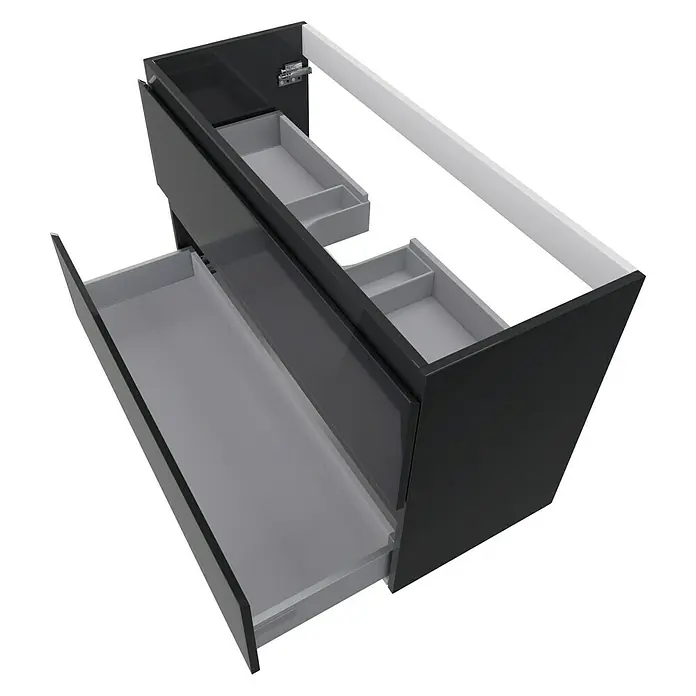 Camargue Espacio Waschtischunterschrank - 100 x 40 x 60 cm, 2 Schubkästen, Gama anthrazit glänzend - Der moderne Waschtischunterschrank in Schwarz mit offenen Schubladen bietet stilvollen Stauraum für das Badezimmer.