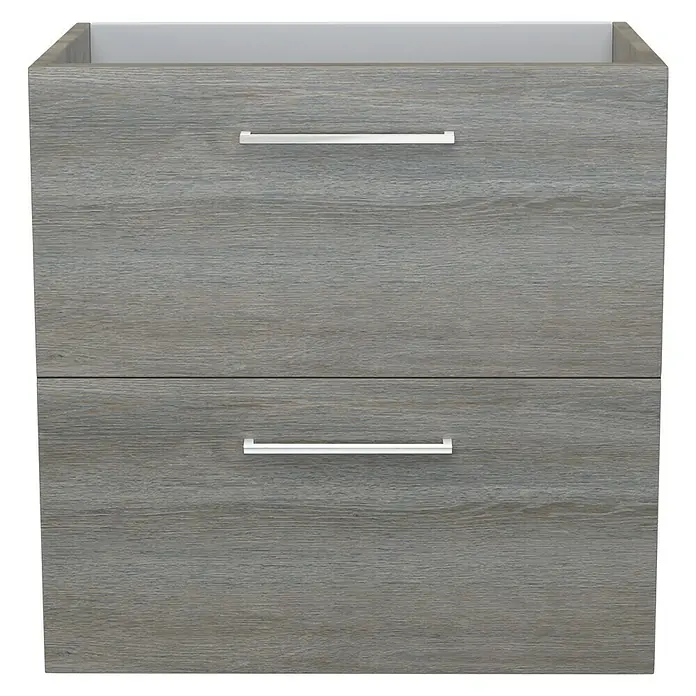 Camargue Espacio Waschtischunterschrank - 60 x 40 x 60 cm, 2 Schubkästen, Faro - Grauer Waschtischunterschrank mit zwei Schubladen und schlichten, silberfarbenen Griffen für ein modernes Badezimmerdesign.