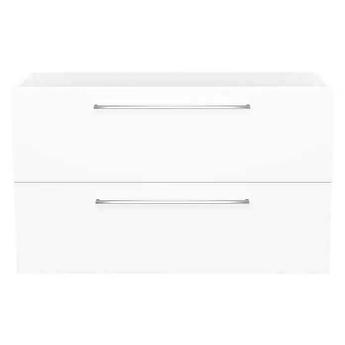 Camargue Espacio Waschtischunterschrank - 100 x 40 x 60 cm, 2 Schubkästen, Mira - Moderner weißer Badezimmerschrank mit zwei Schubladen und eleganten, silberfarbenen Griffen. Stilvolle Badezimmeraufbewahrung.