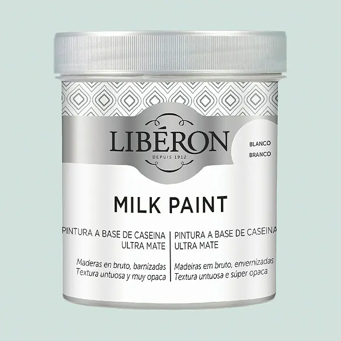 Libéron Pintura Milk paint - Piedra, 500 ml, Mate - Bote de pintura a la leche "Blanco/Branco" de Libéron. Ideal para madera, con textura ultra mate y gran opacidad.