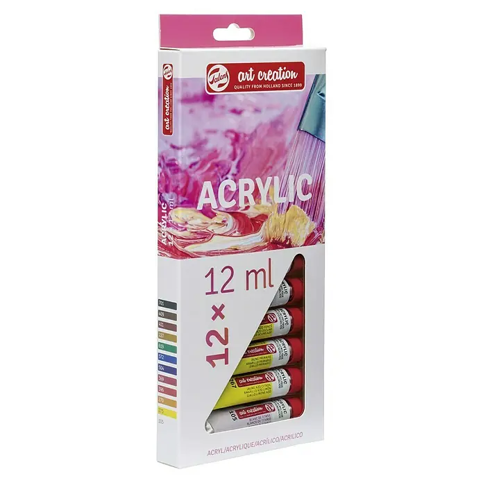 Talens Art Creation Pintura acrílica - Multicolor, 12 ml - Un paquete de pinturas acrílicas Talens Art Creation, que contiene 12 tubos de 12 ml cada uno. Perfecto para artistas y aficionados.