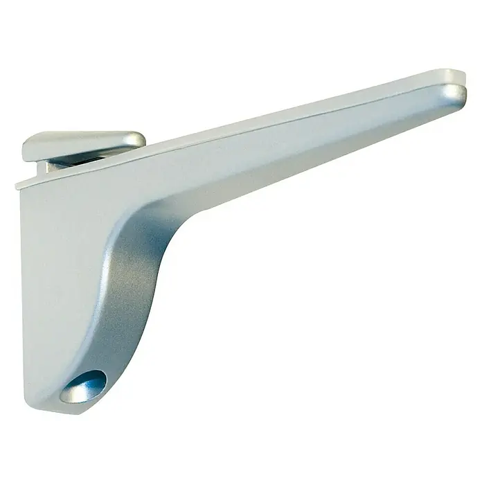 Format Wandregalhalter Pinocchio - L x B x H: 13 x 6,5 x 2,5 cm, Silber - Das Bild zeigt eine moderne, silberne Regalkonsole. Die Konsole ist schlicht und funktional gestaltet, ideal für moderne Wohnräume.