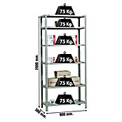 Simonrack Simonclassic Metallregal (L x B x H: 30 x 90 x 200 cm, Traglast: 75 kg/Boden, Anzahl Böden: 6 Stk., Silber)