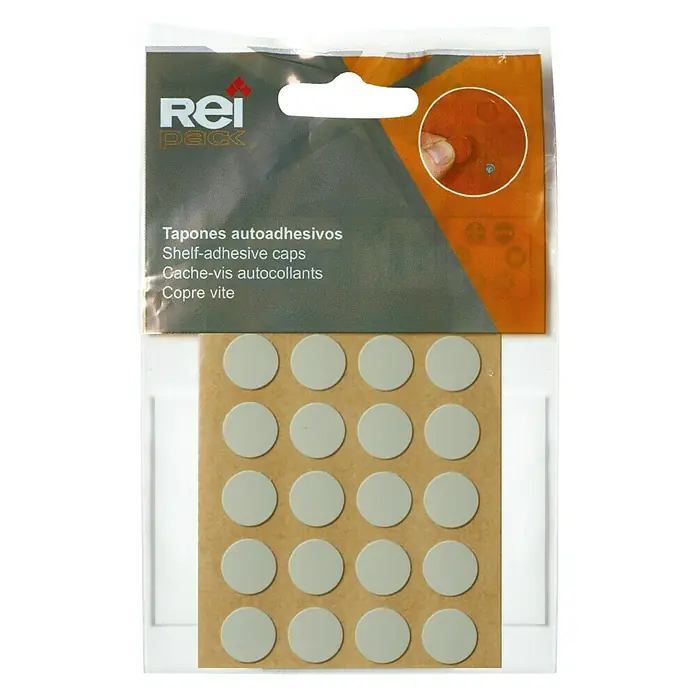 Rei Tapón embellecedor 4063 - Gris - Paquete de tapones autoadhesivos Rei Pack para estantes para cubrir agujeros de tornillos y puntos antiestéticos.