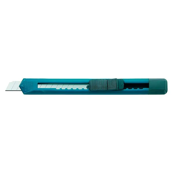 Cuchillo cúter Standard - Longitud de corte: 9 mm - La imagen muestra un cúter azul, una herramienta para el corte de precisión de materiales como papel, cartón o plástico.