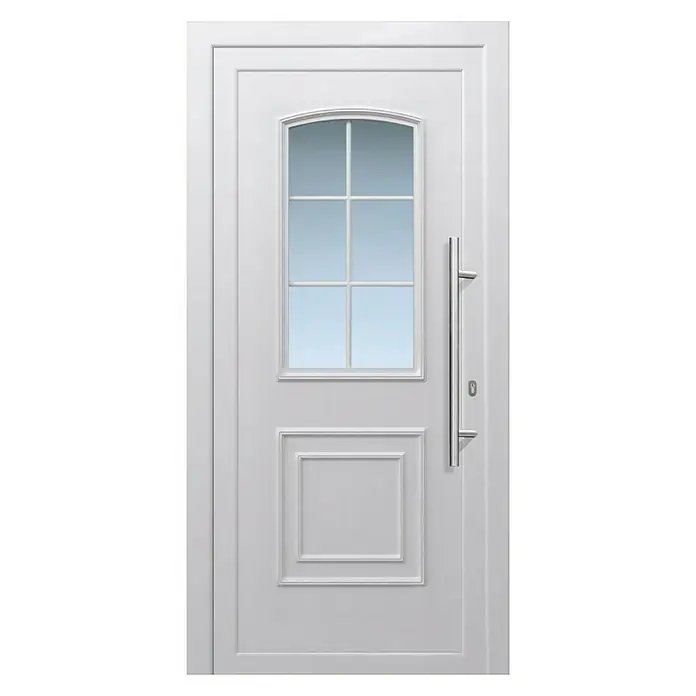 Solid Elements Haustür K-501 - 100 x 210 cm, DIN Anschlag: Rechts, Weiß - Elegante weiße Haustür mit Glaseinsatz und modernem Griff. Der stilvolle Eingangsbereich für Ihr Zuhause.