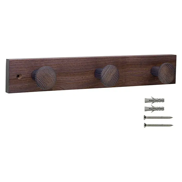 Inofix Perchero 3733 - L x An x Al: 36 x 6 x 6 cm, Madera, Violeta - Perchero de pared de madera con tres pomos y material de montaje para una instalación robusta y de estilo natural.