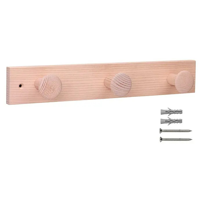 Inofix Perchero 3733 - L x An x Al: 36 x 6 x 6 cm, Madera, Rosa - Perchero de madera con tres pomos y tornillos a juego para una fácil instalación en la pared, ideal para pasillo o baño.