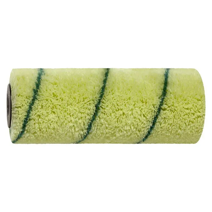 Recambio de rodillos Poliamida - Anchura cilindro: 22 cm, Diámetro: 4,8 cm - Primer plano de un rodillo de pintura verde con rayas oscuras, que promete una aplicación de pintura limpia y uniforme.
