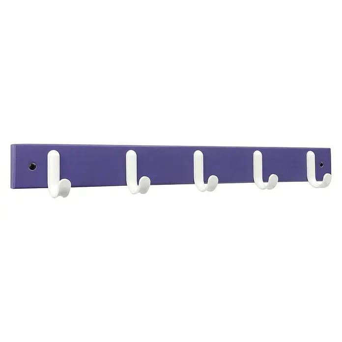 Inofix Perchero 3707 - L x An x Al: 534 x 60 x 57 mm, Madera, Violeta - Perchero de pared morado con cinco ganchos blancos para chaquetas, sombreros y más. Almacenamiento práctico.