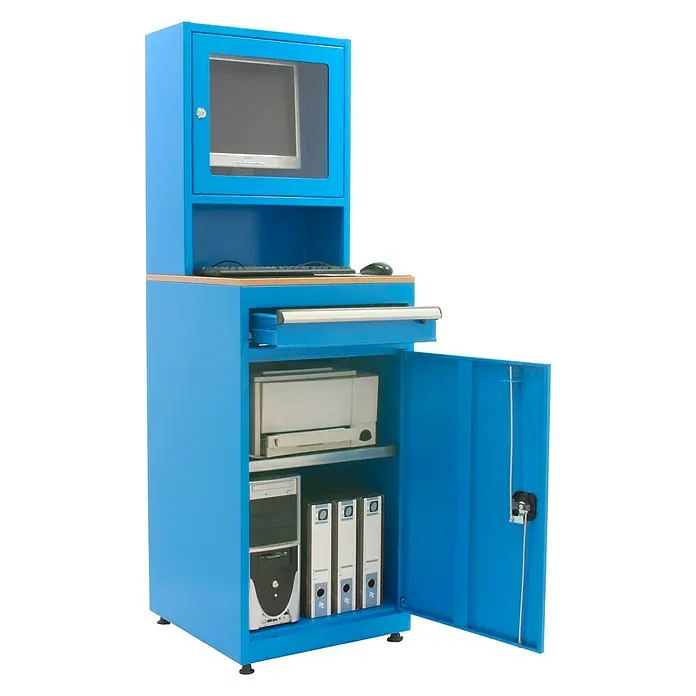 Simonrack Simonlocker Armario multiusos metálico Computer - L x An x Al: 57 x 56 x 170 cm - Armario azul para estación de trabajo con monitor, teclado, impresora y PC para la oficina o el taller. Almacenamiento práctico.