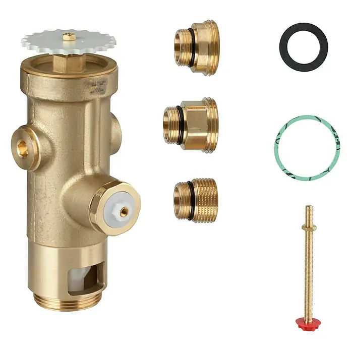 Grohe WC-Druckspüler - ¾″, Geeignet für: Hochdruck - Detailaufnahme einer Messingarmatur mit Zubehör, ideal für Sanitärinstallationen. Perfekt für professionelle Handwerker und Heimwerker.