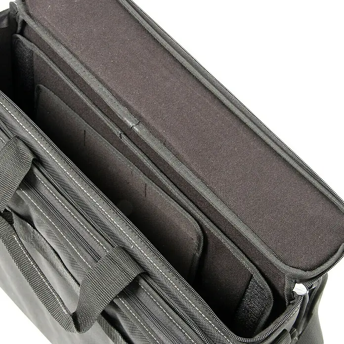 Hepco & Becker Werkzeugtasche Polytex 5852 Technikertasche - L x B x H: 220 x 440 x 330 mm, Polyester - Offene schwarze Tragetasche mit mehreren Fächern und Reißverschlüssen, ideal für Organisation und Transport von Gegenständen.