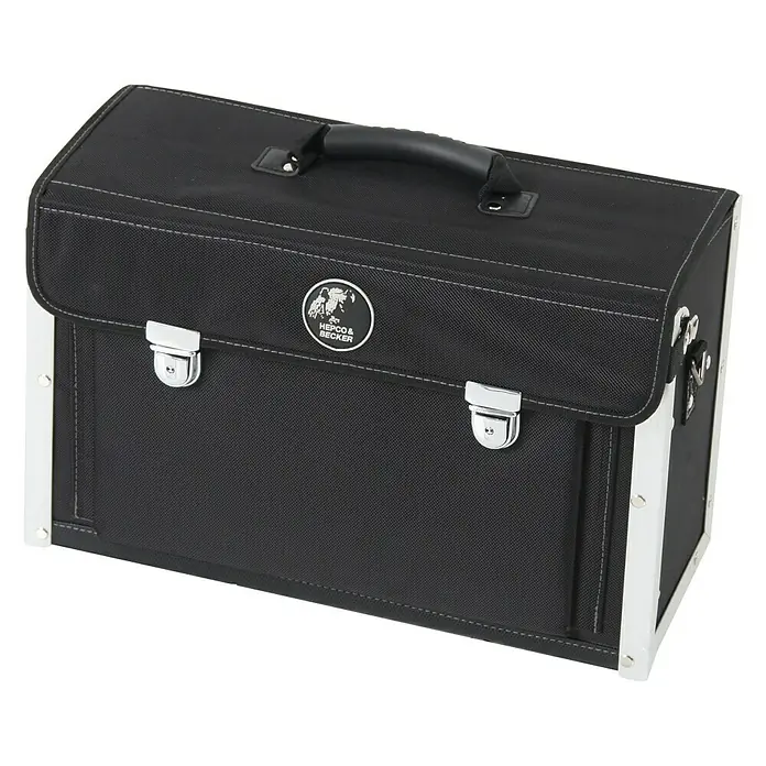 Hepco & Becker Werkzeugtasche Polytex Lehrlingstasche 5863 - L x B x H: 150 x 450 x 250 mm, Polyester - Schwarze Hepco & Becker Werkzeugtasche aus Segeltuch mit silbernen Beschlägen und Tragegriff.