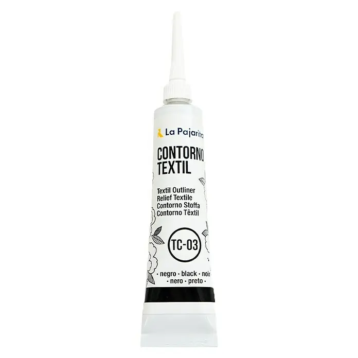 La Pajarita Pintura tejidos Contorno relieve - Negro, 20 ml - Tubo de delineador textil Contorno La Pajarita en negro (TC-03) para pintura y embellecimiento de tejidos.