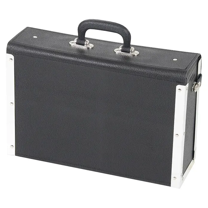 Hepco & Becker Werkzeugtasche Favorit 7164 - Innenmaß: B x T x H: 395 x 120 x 260 mm, Leder - Schwarzer Koffer aus Leder mit silbernen Beschlägen und einem robusten Griff für den Transport von wichtigen Dokumenten und Gegenständen.