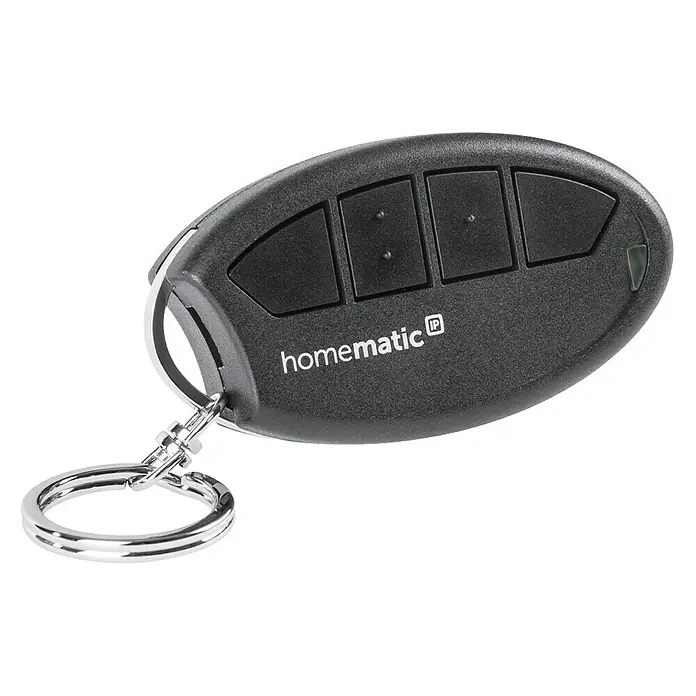 Homematic IP Funkfernbedienung Schlüsselanhänger HmIP-KRC4 - Schwarz, 14 x 38 x 75 mm - Homematic IP Fernbedienung mit vier Tasten und Schlüsselanhänger. Kompaktes Design zur einfachen Steuerung von Smart Home Geräten.