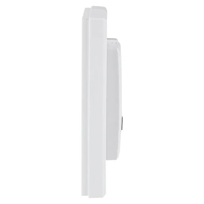 Homematic IP Funk-Temperatursensor HmIP-STH - Weiß, 20 x 86 x 86 mm, Batteriebetrieben - Seitenansicht einer weißen WLAN-Antenne mit Montagehalterung, ideal für den Außenbereich zur Verbesserung der Signalstärke.