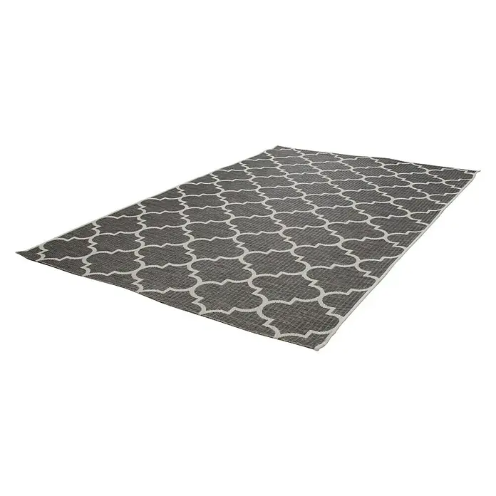 Outdoor-Teppich Sunset - Grau, 170 x 120 cm, 100 % Polypropylen - Grauer Teppich mit weißem marokkanischem Muster, ideal für Wohnzimmer oder Terrasse, bietet stilvollen Komfort und eine moderne Optik.