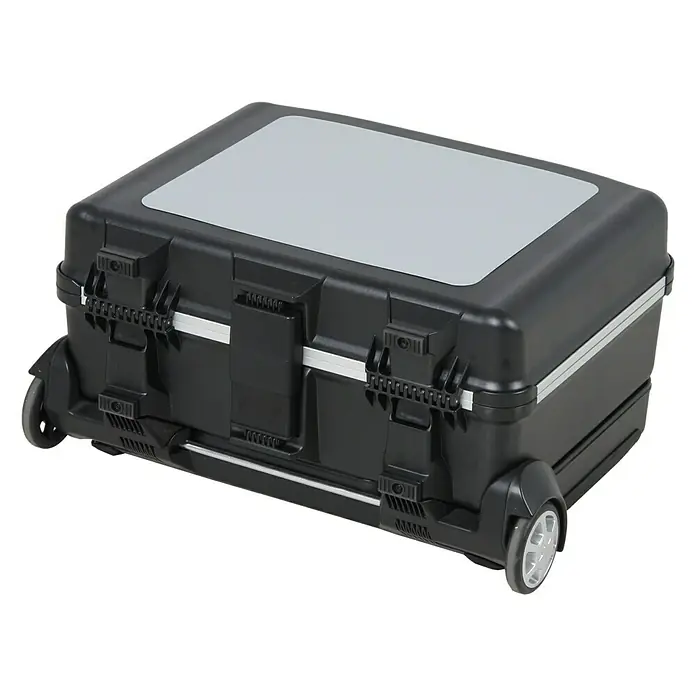 Hepco & Becker Werkzeugkoffer Vision 2100 mit abnehmbaren Trolley - L x B x H: 415 x 540 x 280 mm - Schwarzer Werkzeugkoffer mit Rollen und grauem Deckel, ideal für den Transport von Ausrüstung.