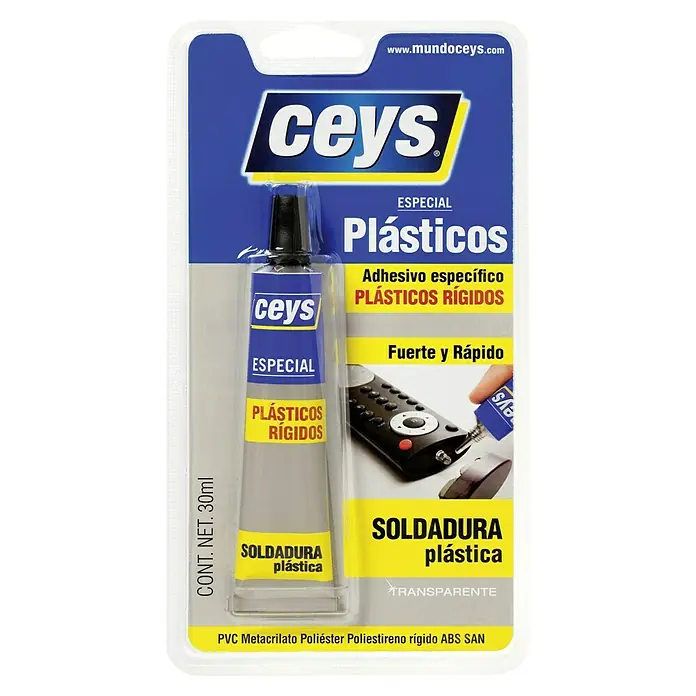 Ceys Adhesivo especial Plásticos - 30 g - Adhesivo especial Ceys para plásticos rígidos en tubo de 30ml, ideal para reparaciones rápidas y fuertes.