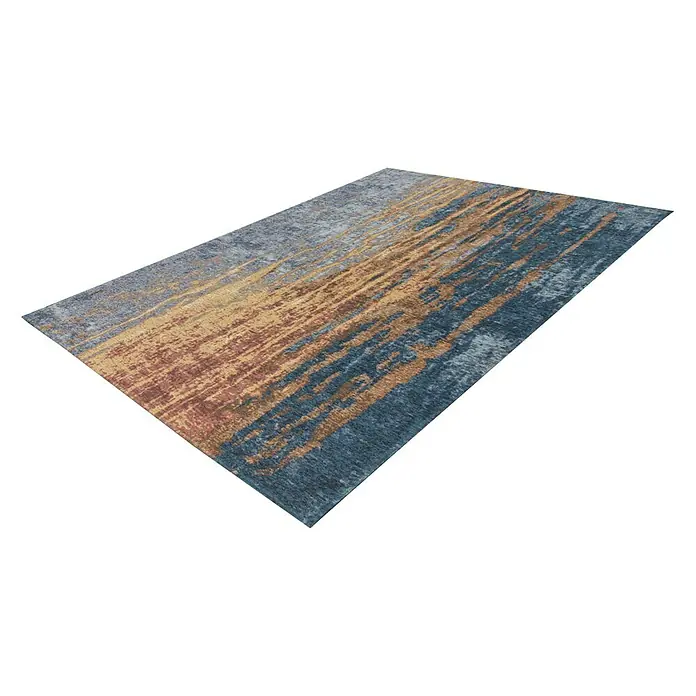 Kayoom Flachgewebeteppich Blaze - Beige/Blau, 170 x 115 cm, 74 % Polyester - Moderner Teppich mit abstraktem Muster in Blau-, Grau- und Goldtönen, ideal für ein stilvolles Wohnambiente. Hochwertige Verarbeitung sorgt für Langlebigkeit.