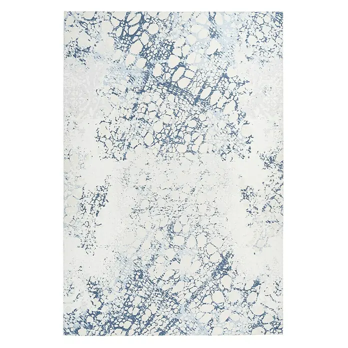 Kayoom Flachgewebeteppich Galaxy - Creme/Blau, 150 x 80 cm, 100 % Polyester - Teppich mit abstraktem Muster in Weiß und Blautönen. Elegantes Design für moderne Wohnräume, das eine ruhige und stilvolle Atmosphäre schafft.
