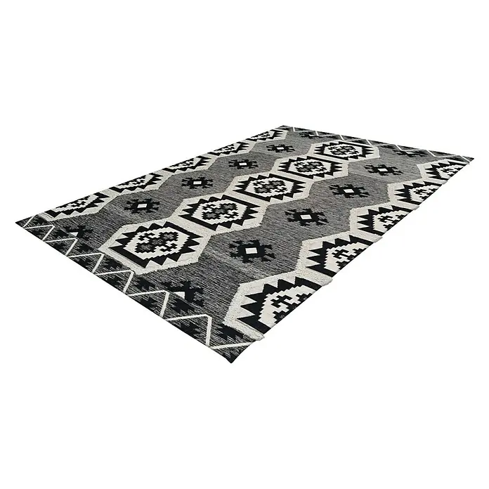 Kayoom Flachgewebeteppich Ethnie II - Grau, 230 x 160 cm, 100 % Baumwolle - Dieser Teppich in Grau und Weiß mit geometrischen Mustern ist ein echter Hingucker. Er verleiht jedem Raum einen stilvollen Touch.
