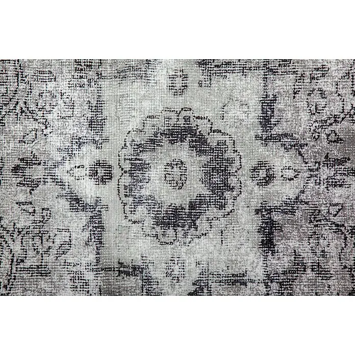 Kayoom Kurzflorteppich Vintage - Grau/Elfenbein, 200 x 140 cm, 100 % Polyacryl - Detailansicht eines grauen Teppichs mit floralem Muster, ideal für Wohnräume.