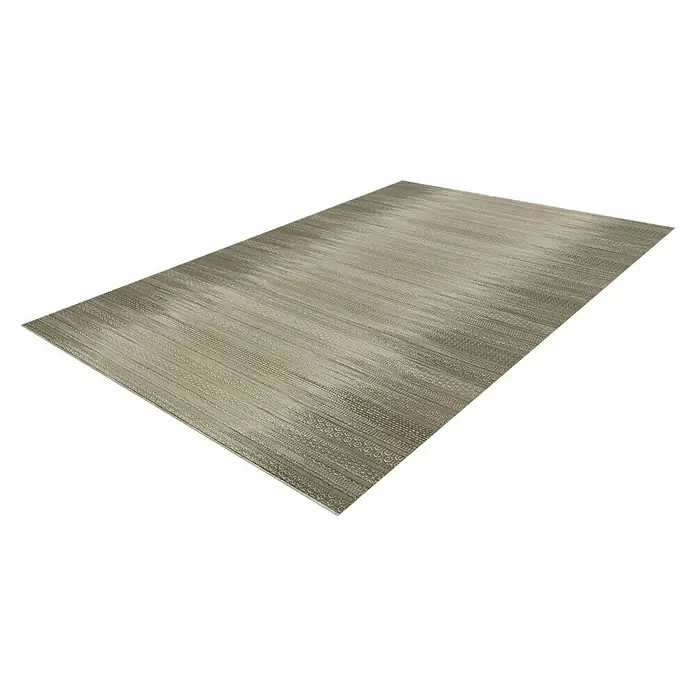 Kayoom Wollteppich Sunset - Taupe, 200 x 140 cm, 80 % Neuseeland-Wolle, 20 % Baumwolle - Nahaufnahme eines beigen Teppichs mit feiner Textur, der eine elegante und dezente Bodendekoration darstellt.