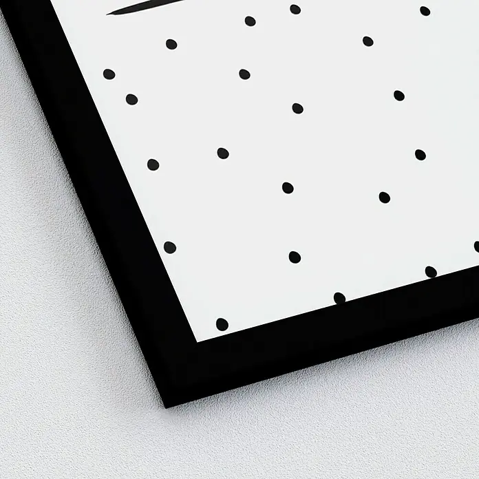 ProArt Bild - Happy, B x H: 33 x 43 cm - Nahaufnahme eines gerahmten Kunstwerks mit einem minimalistischen Punktmuster, das durch seine schlichte Eleganz besticht. Der schwarze Rahmen betont das Design.