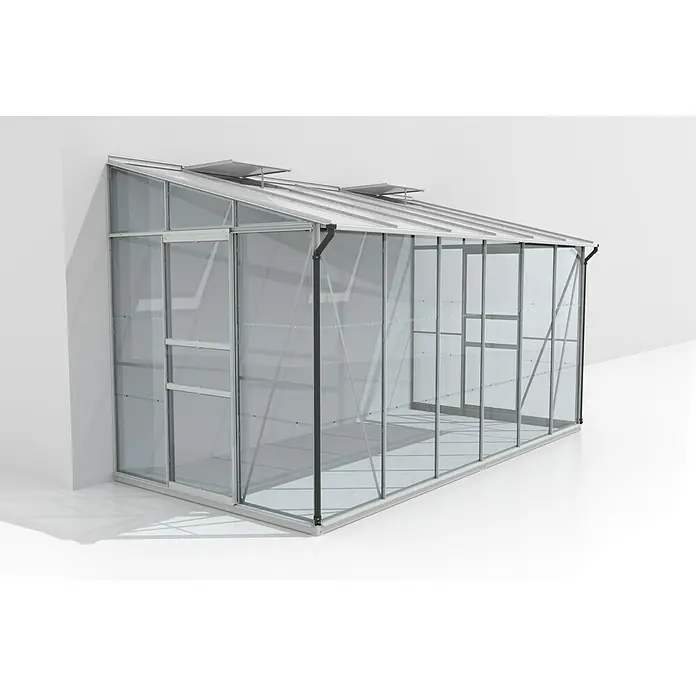 Vitavia Gewächshaus Osiris 7800 - Außenmaß inkl. Dachüberstand (B x T): 368,5 x 201 cm, 3 mm, Aluminium - Ein geräumiges Anlehngewächshaus mit einem stabilen Aluminiumrahmen und klaren Glaspaneelen. Ideal für den Anbau von Pflanzen.