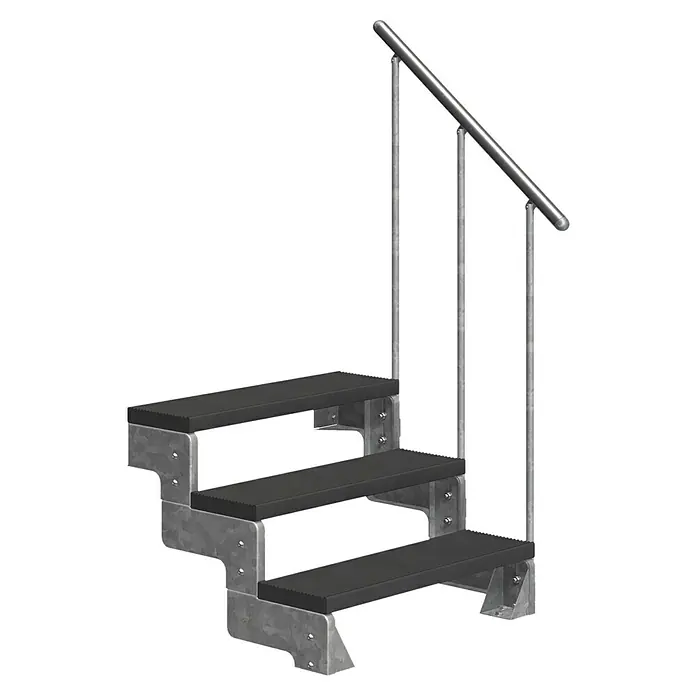 Dolle Außentreppe Gardentop - Trimaxstufen, Anthrazit, Feuerverzinkte Geländerstäbe, Breite: 100 cm, Anzahl Stufen: 3 Stk., Geschosshöhe: 54 cm - 66 cm - Metalltreppe mit drei Stufen und einem Handlauf. Die Treppe ist robust und für den Außenbereich geeignet, mit rutschfesten Stufen.