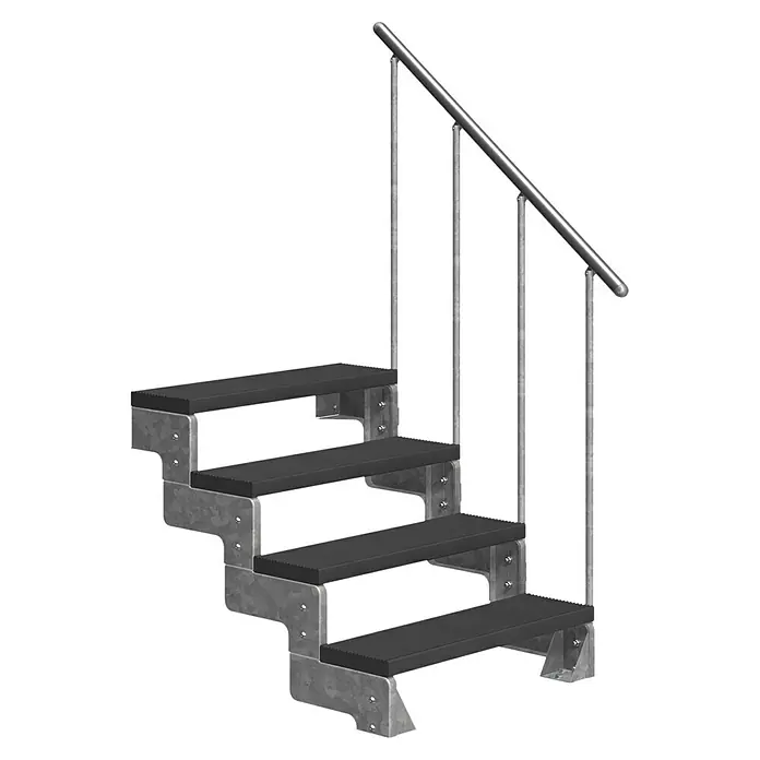 Dolle Außentreppe Gardentop - Trimaxstufen, Anthrazit, Feuerverzinkte Geländerstäbe, Breite: 80 cm, Anzahl Stufen: 4 Stk., Geschosshöhe: 72 cm - 88 cm - Aufnahme von Außentreppen mit rutschfesten Trittstufen & Handlauf, ideal für sicheren Zugang zu Ihrem Garten.