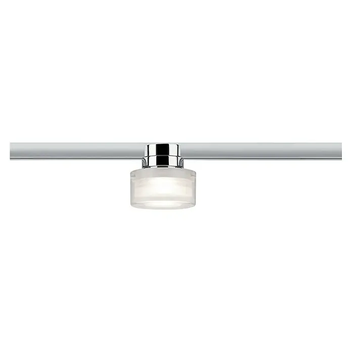Paulmann URail LED-Spot Topa - 5,2 W, Chrom matt/Transparent/Satin, L x B x H: 73 x 80 x 80 mm - Deckenleuchte mit zylindrischem, mattiertem Schirm und Chrom-Akzenten, montiert an einer Metallschiene. Elegantes Design für moderne Innenräume.