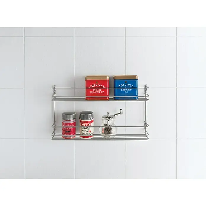 Metaltex Gewürzregal Pepito - Silber, L x B x H: 36 x 8 x 19 cm, Metall - Aufnahme eines zweistufigen Drahtregals mit Tee, Kaffee und einer Gewürzmühle. Perfekt für die Organisation von Küchenutensilien.