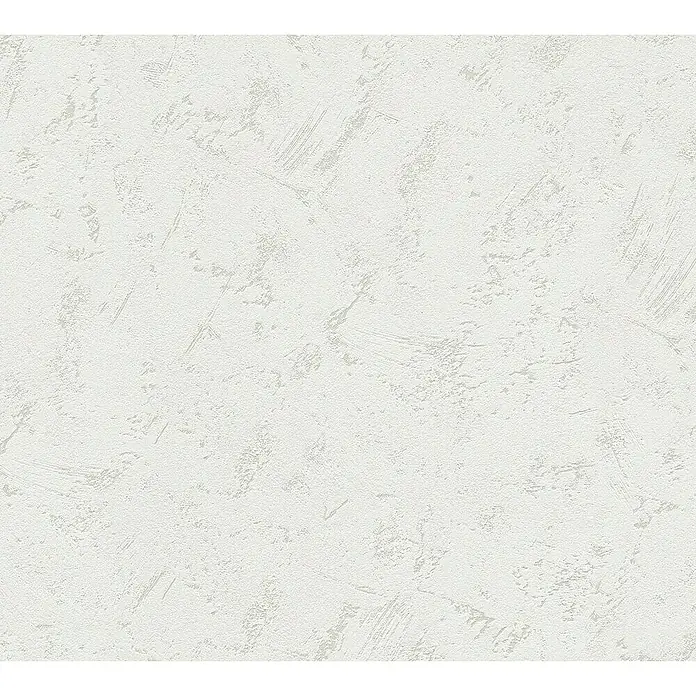 A.S. Création Vliestapete Putzstruktur - Weiß, Uni, 10,05 x 0,53 m - Eine Nahaufnahme einer strukturierten Tapete in einem hellen Farbton, die eine subtile, aber dennoch interessante Oberfläche bietet.