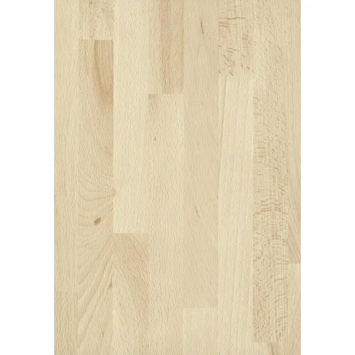 Resopal Basic Encimera de cocina al corte - Beech Board, Espesor: 3,8 cm, Ancho: 90 cm - Primer plano de un tablero laminado encolado de madera de haya clara sin tratar, que muestra la veta y la textura de la madera.