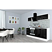 Respekta Premium Composición de cocina (Ancho: 210 cm, Con dispositivos eléctricos, Negro de alto brillo)