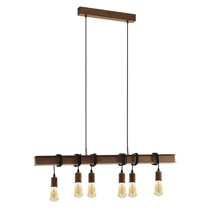 Eglo Townshend Pendelleuchte - B x H: 7 x 110 cm, Antik Braun, 360 W - Hängeleuchte mit rustikalem Design. Der Industrie-Stil wird durch die Metallelemente und die dekorativen Glühbirnen betont.