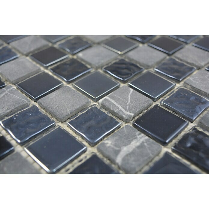 Mosaikfliese Crystal Mix CM M462 (32,7 x 30,2 cm, Schwarz, Glänzend)