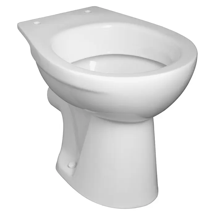 Camargue Sydney Stand-WC - Mit Spülrand, Ohne Spezialglasur, Spülform: Flach, WC Abgang: Waagerecht, Weiß - Nahaufnahme einer weißen Standtoilette, die ein sauberes und modernes Design aufweist. Perfekt für jedes Badezimmer.