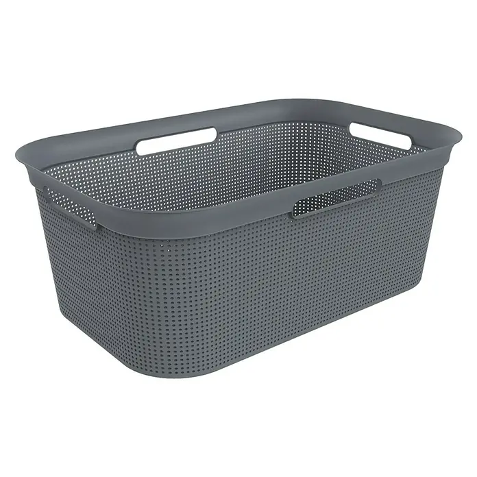 Rotho Wäschekorb Brisen - L x B x H: 59,6 x 39,6 x 23,2 cm, Kunststoff, Anthrazit - Grauer Wäschekorb aus Kunststoff mit perforiertem Design und Griffen. Ideal zum Transportieren von Wäsche im Haushalt.