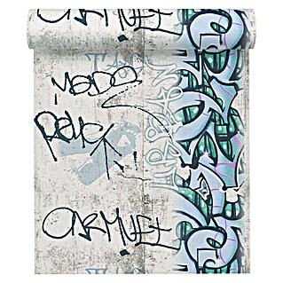 AS Creation Boys And Girls 6 Papiertapete Graffiti (Grau/Blau, Grafisch, 10,05 x 0,53 m)