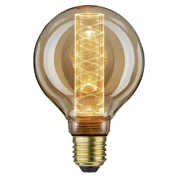 Paulmann LED-Lampe Vintage Globe-Form Spiral E27 - E27, Nicht Dimmbar, Warmweiß, 200 lm, 4 W, Rund - Nahaufnahme einer dekorativen Edison-Glühbirne mit warmem Licht und goldenem Sockel, ideal für Vintage- und Retro-Beleuchtung.