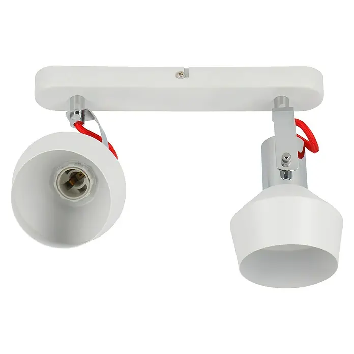 Tween Light Deckenstrahler Grado - 8 W, L x B x H: 26 x 9,5 x 19,2 cm, Weiß, E14 - Weiße Deckenleuchte mit zwei Strahlern, die eine moderne Beleuchtungslösung für jeden Raum bietet. Die roten Kabel setzen einen Akzent.