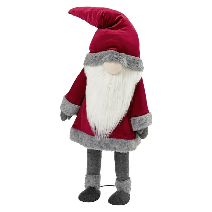 Figura decorativa Gnomo Esben - L x An x Al: 40 x 28 x 125 cm, Textil, Elfos de Navidad - Un gnomo festivo con sombrero rojo, barba larga y detalles grises, ideal para decorar tu hogar para la temporada navideña.
