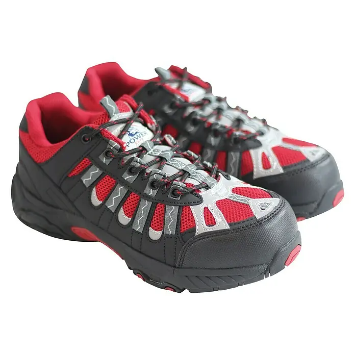 Power Safe Sicherheitshalbschuh Nick - Schuhgröße: 36, S1 - Bild von zwei roten und schwarzen Power Safe-Sicherheitsschuhen, die robust und bequem für den Arbeitsschutz konzipiert sind.